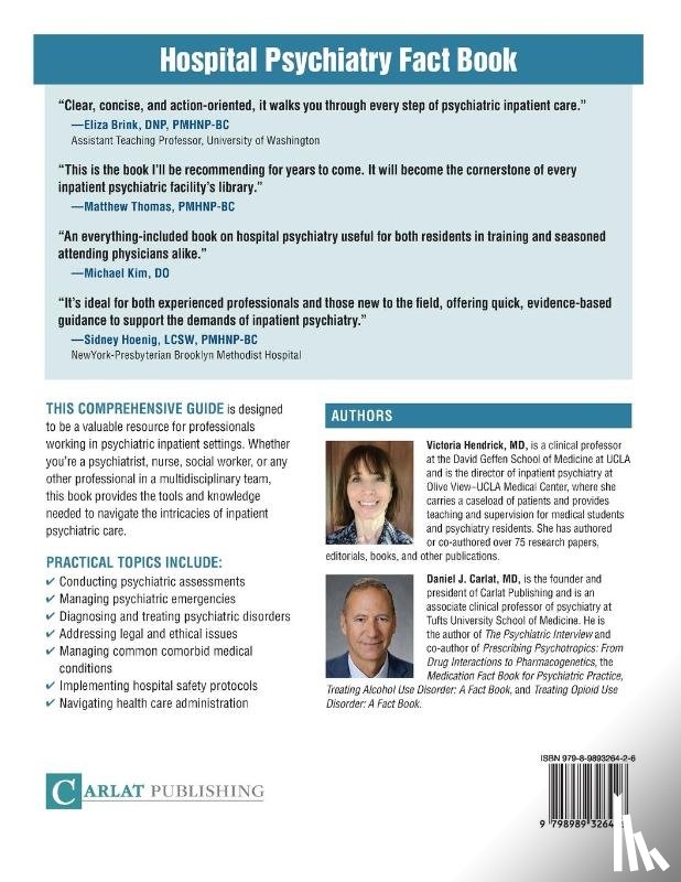 Hendrick, Victoria, Carlat, Daniel D - Hospital Psychiatry Fact Book
