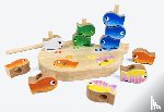  - Genechten*4 in 1 Houten spel Klein wit visje. Stapel, hengel, tel en rijg