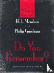 Sanders, Jack - Do You Remember? – The Whimsical Letters of H L Mencken and Phillip Goodman