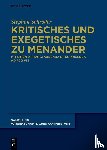 Schroder, Stephan - Kritisches Und Exegetisches Zu Menander